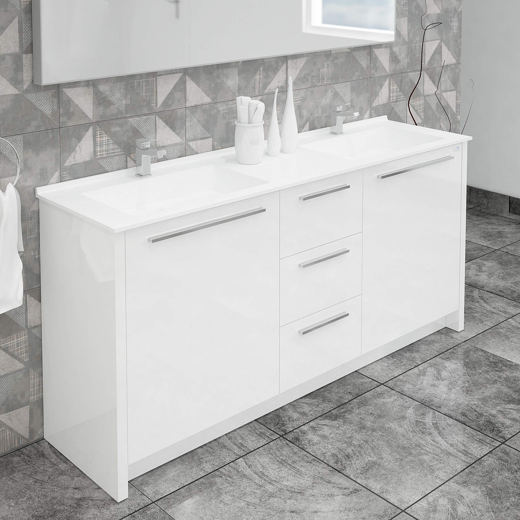 71 inch Wood Double Sink Bathroom Vanity & LED Mirror | Pre-Assembled | Acrylic