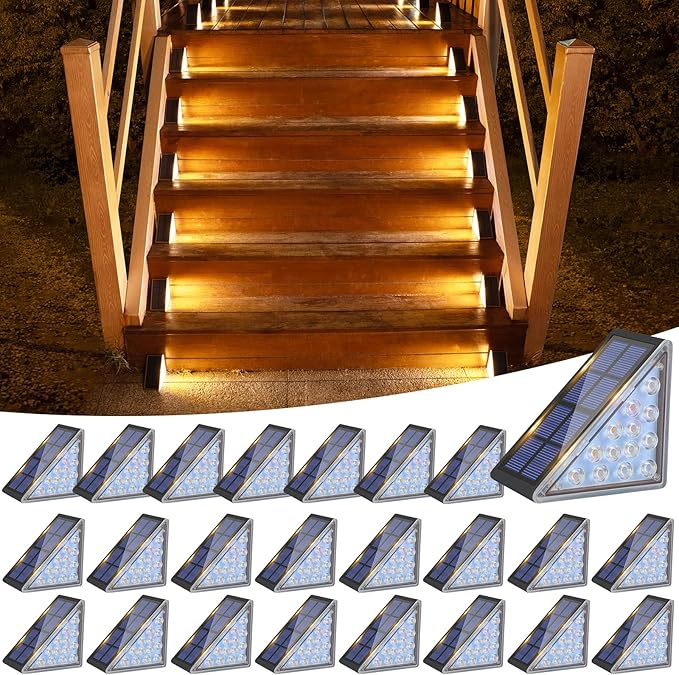 Solar Step Lights for Outside, Solar Stair Lights Outdoor Waterproof IP67, LED Outdoor Step
