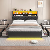 Queen Bed Frame with Hidden Storage Headboard and 4 Drawers