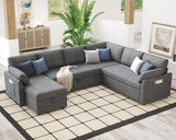 Pull Out Sofa, 112 Inch Oversized U Shape Sleeper Sofa Couch with Storage