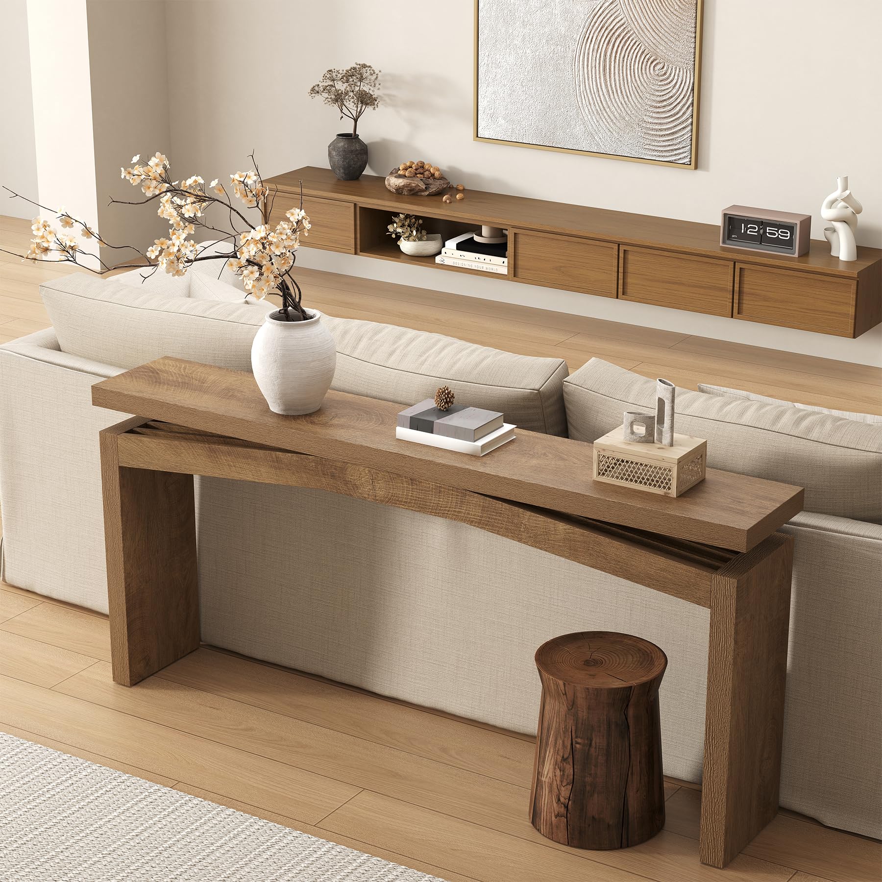 63-Inch Farmhouse Console Table - Natural Brown Wood