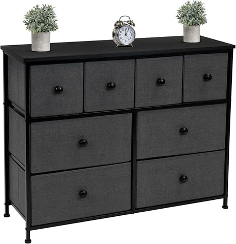 Dresser with 8 Faux Wood Drawers - Chest Organizer Unit with Steel Frame Wood Top