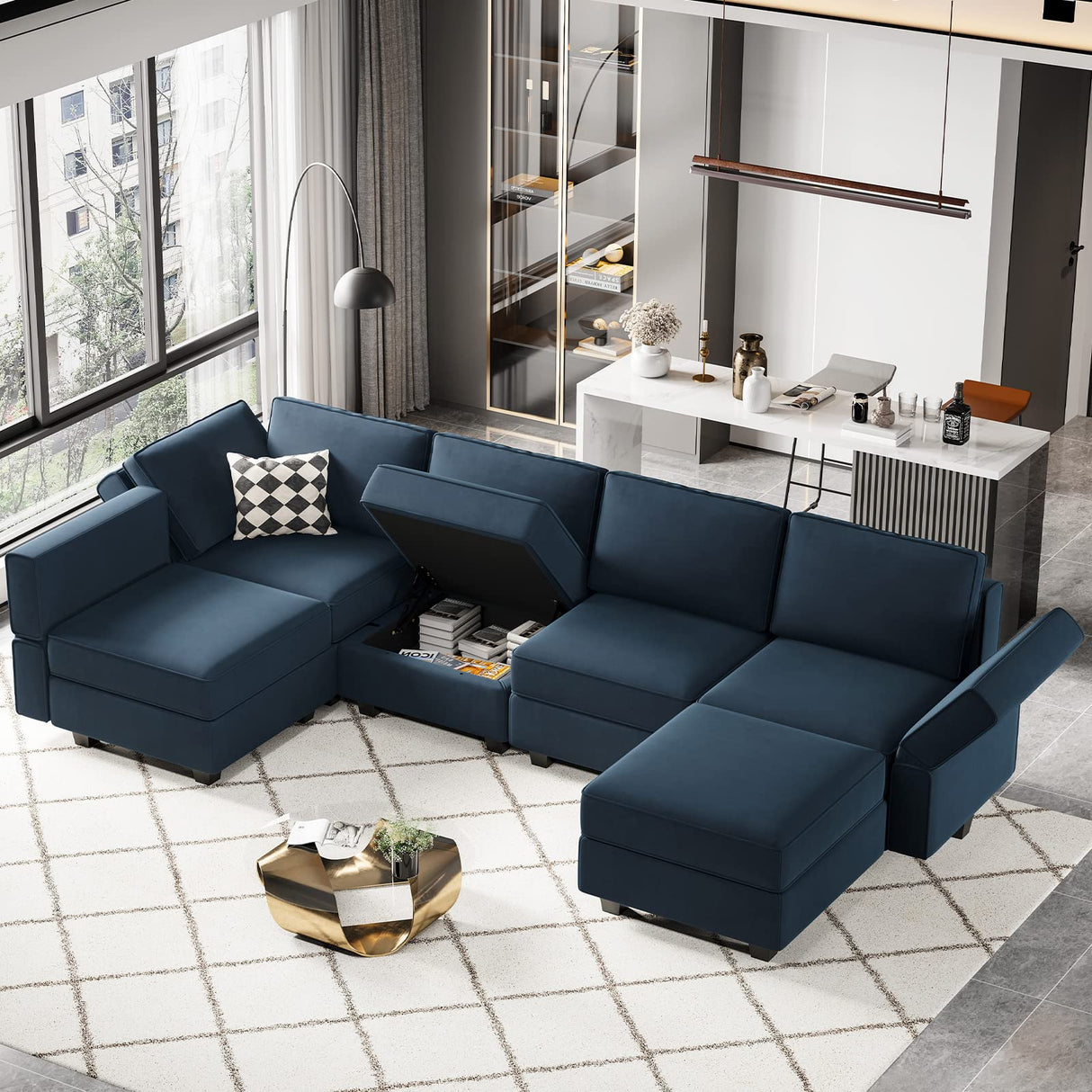 Modular Velvet Sectional Sofa with Chaise Lounge Sectional Sleeper Sofa with Storage