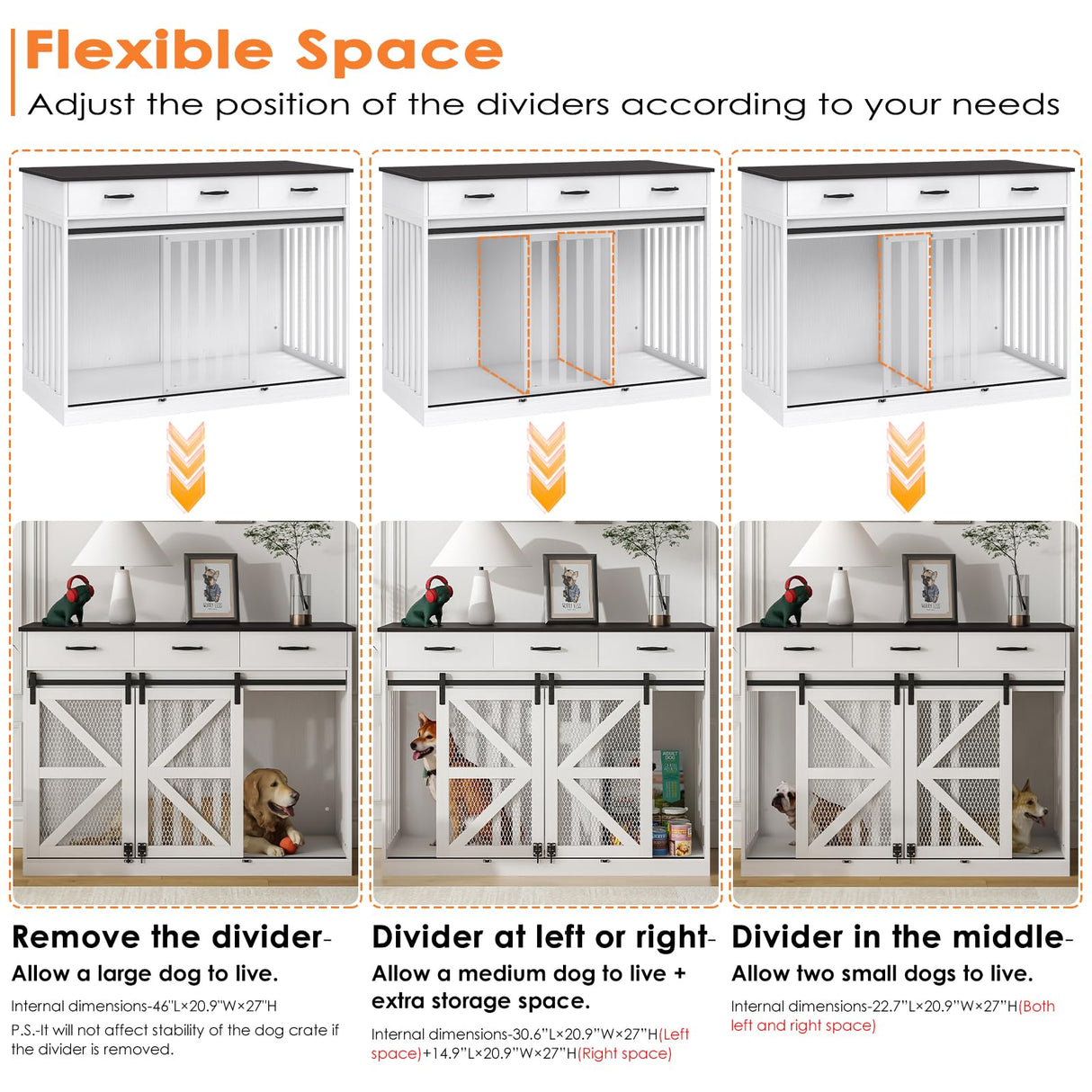 Farmhouse Dog Crate Furniture with Storage Drawers - Large Wooden Kennel & TV Stand