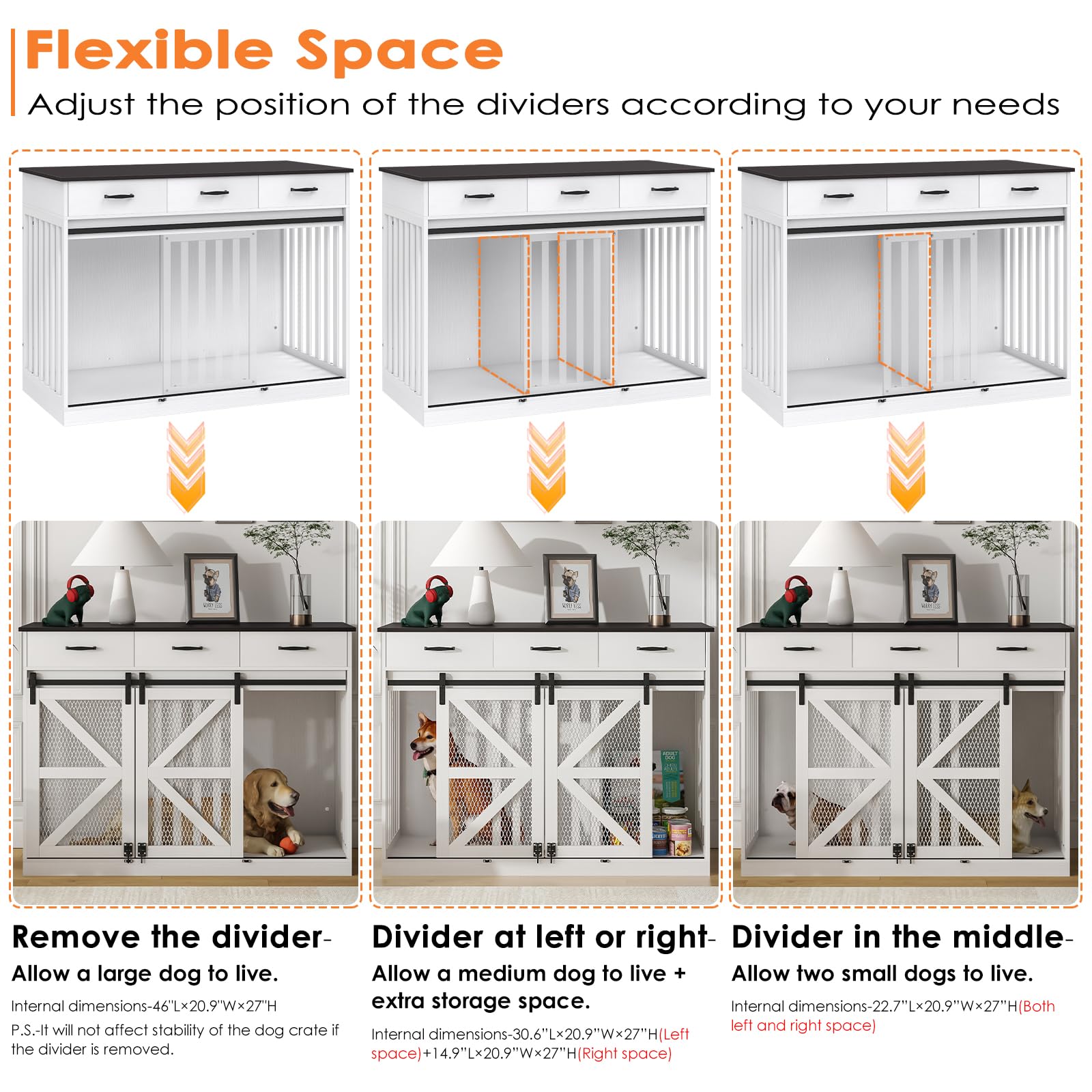 Farmhouse Dog Crate Furniture with Storage Drawers - Large Wooden Kennel & TV Stand