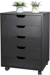 5 Drawer Chest Storage Cabinet Dresser, Wood Nightstand, Mobile Organizer