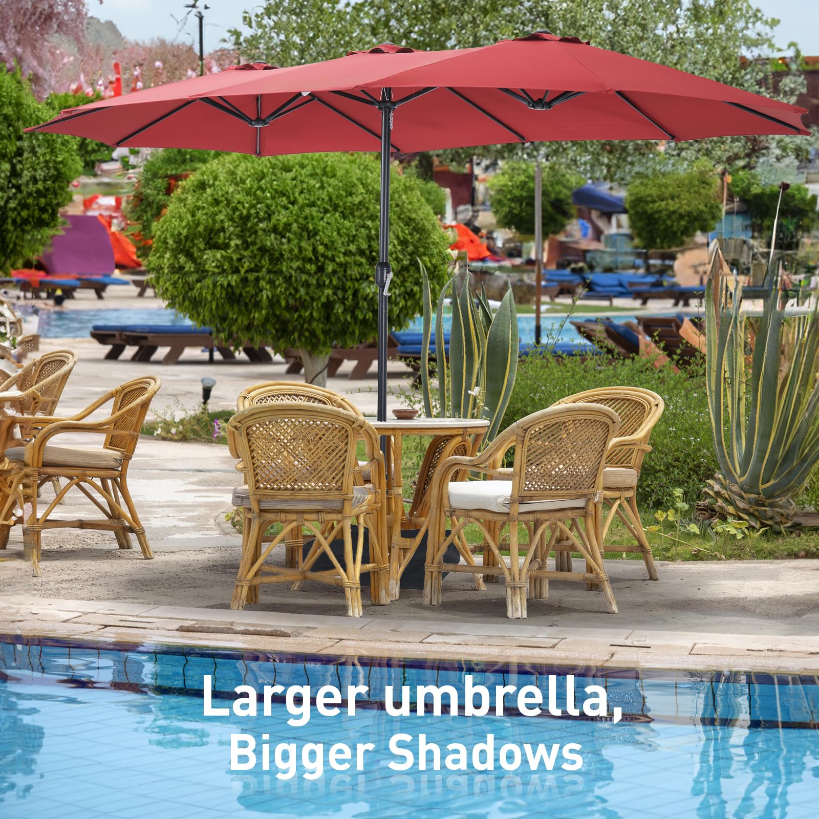 Double Sided Patio Umbrellas with Base Included, Outdoor Large Rectangle Market Umbrella