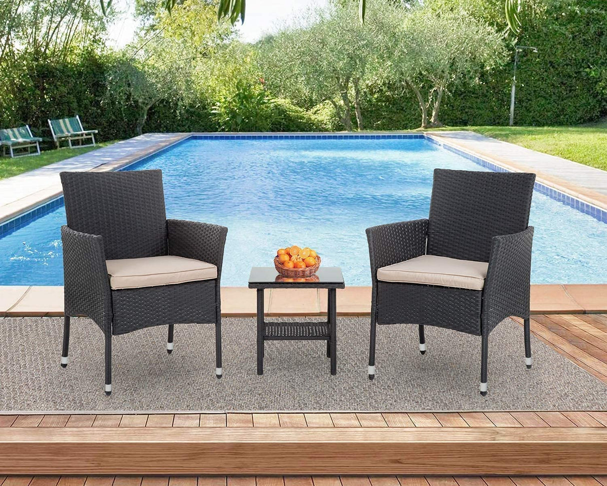 3 Piece Outdoor Furniture Set Patio Gray Wicker Chairs Furniture Bistro Conversation Set 2