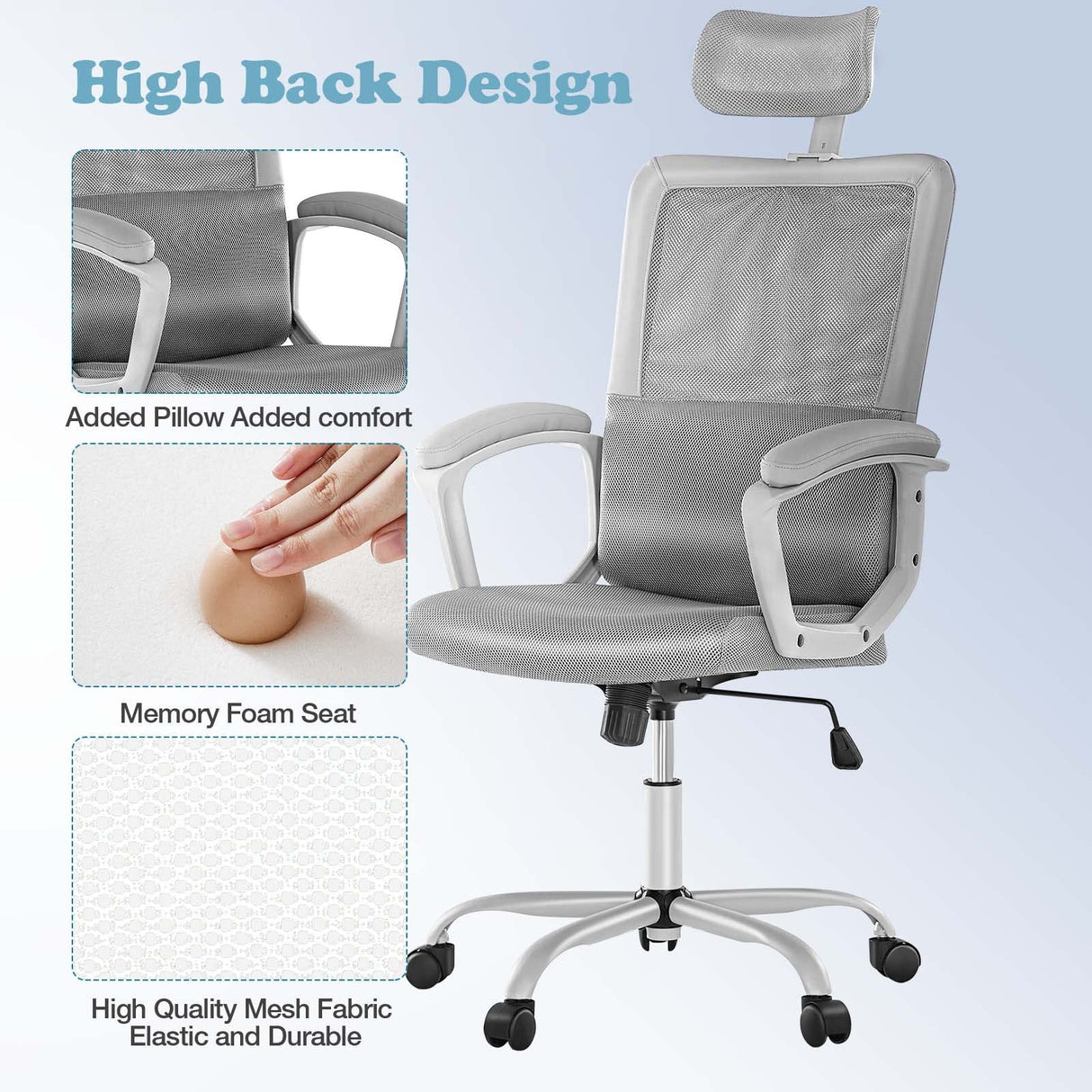 Ergonomic High Back Mesh Lumbar Adjustable Height Rolling Swivel Computer Task Home