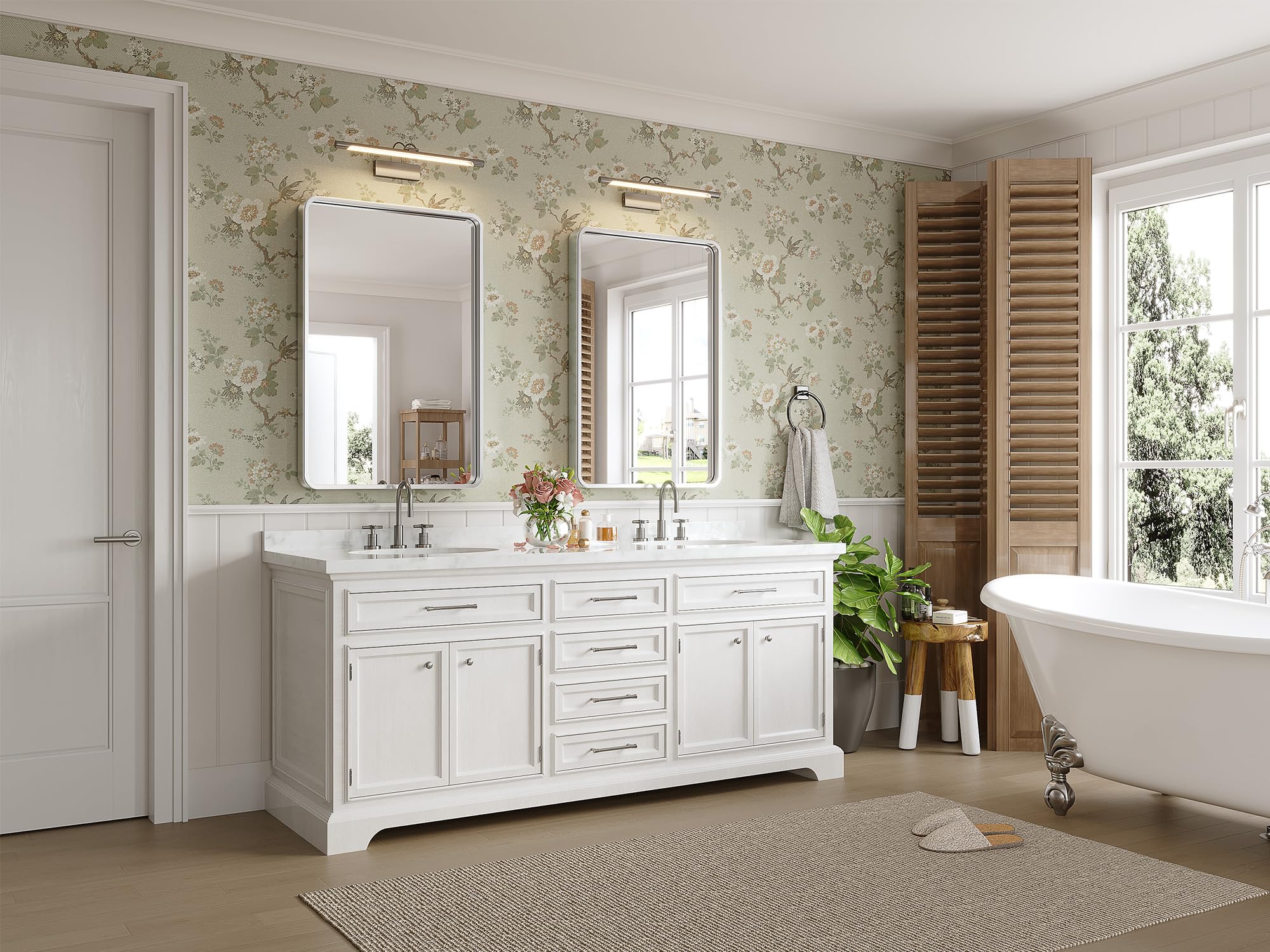 Silver Bathroom Mirror for Wall, 24x36 Inch Rectangular Metal Framed Mirror