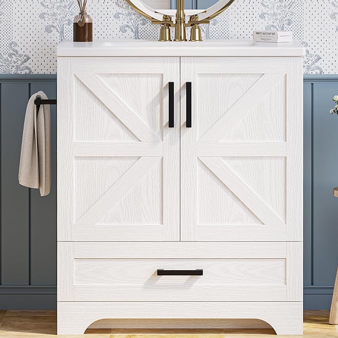 Bathroom Vanity with Sink, 24 Inch Farmhouse Bathroom Sink Cabinet with Drawer