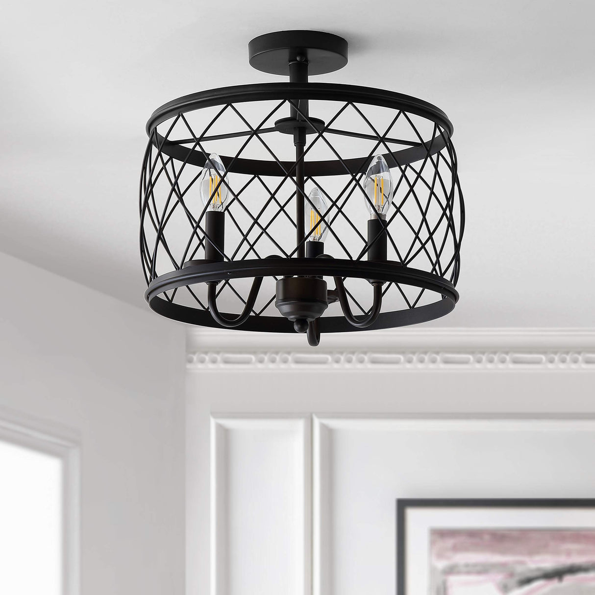 Eleanor 15" 3 Metal LED Semi Flush Mount Ceiling Traditional Dimmable