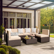 7 Piece Modular Outdoor Sectional, UV Protection Rattan Patio Sectional with Coffee Table