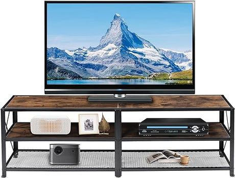 TV Stand for Up to 50 Inch TVs, Accent TV Cabinet with Open Shelf for Living Room, Media Center, Steel Frame, Rustic Brown and Black