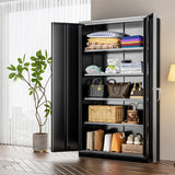 Black Metal Storage Cabinet Doors, 72" Locking Steel Storage Cabinet with Shelves