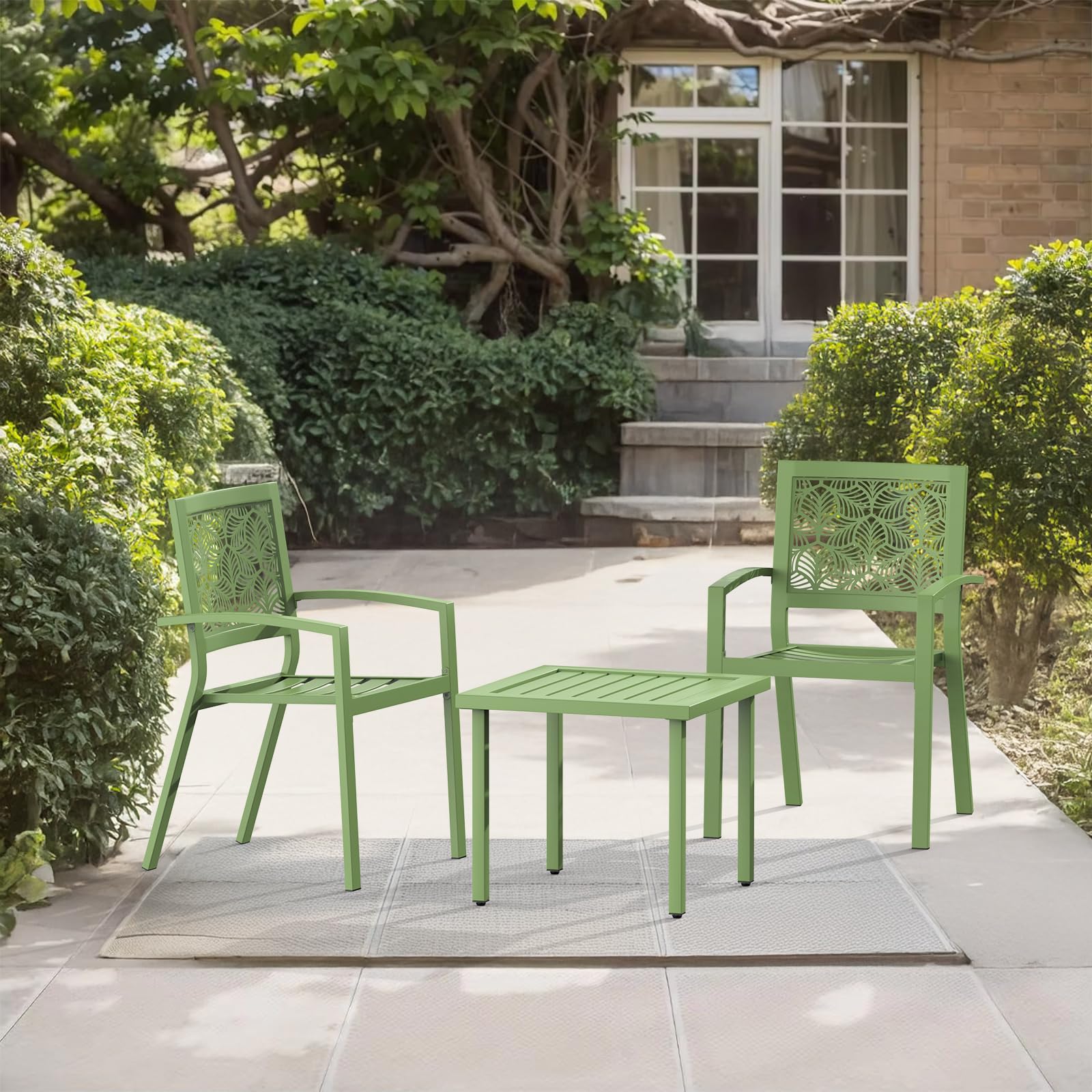 Outdoor Bistro Set for 2, Stackable Modern Porch Furniture Set