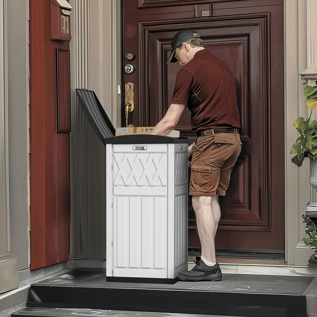 33 Gallon Outdoor Storage Box, Vertical Outdoor Storage for Garden Tools Pillows Sports