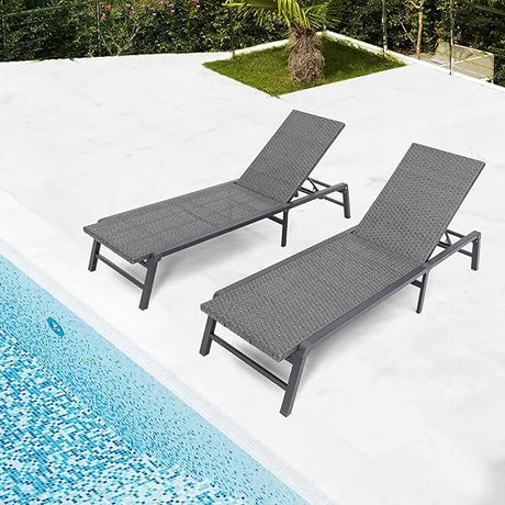 Outdoor Chaise Lounge Set of 2, Assemble-Free Aluminum Lounge Chairs