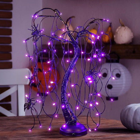 24Inch Halloween Lighted Willow Tree Bonsai Light 80 Orange and Purple LED Lights