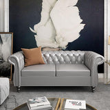 Modern Tufted Couch 3 Seater with Rolled Arms and Nailhead