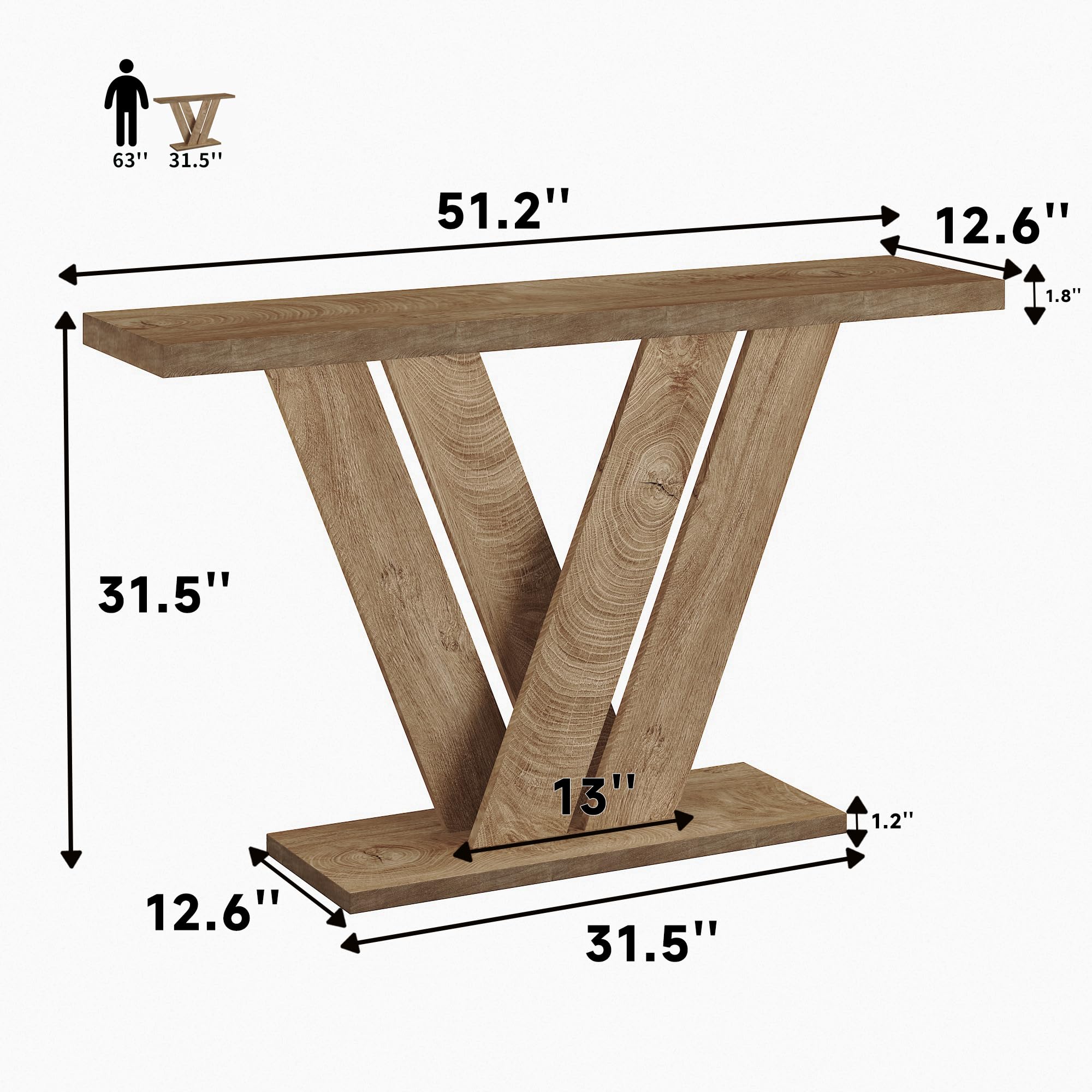 51-Inch Farmhouse Console Table with V-Shaped Design