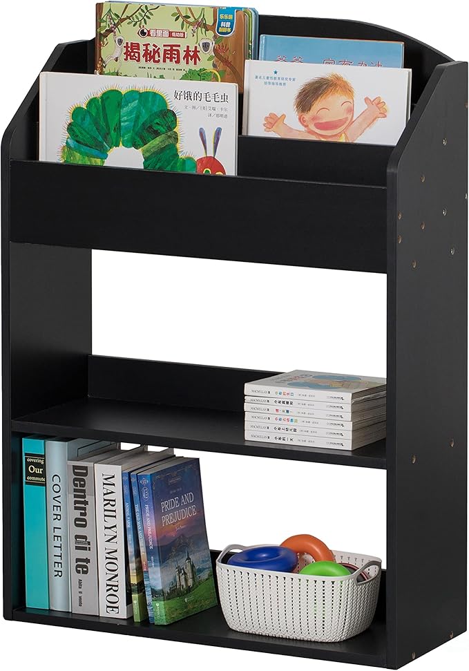 Wooden Storage Bookcase with Shelf, Playroom Bedroom Living and Office