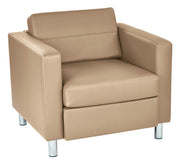 Armchair with Padded Box Spring Seats and Silver Finish Legs, Dillon Buff Faux Leather