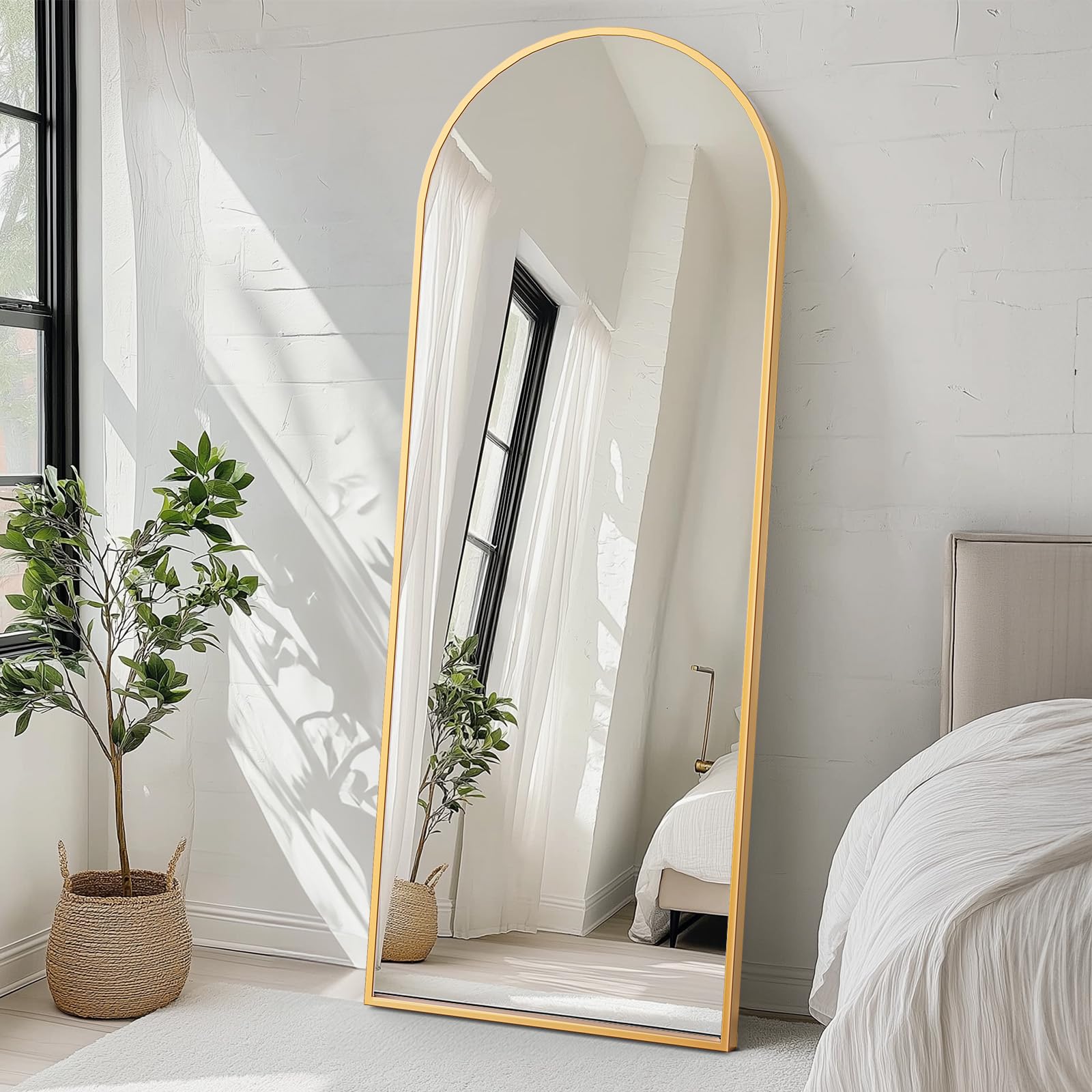 Full Length Arched Floor Mirror 71"x26" - Gold Aluminum Frame