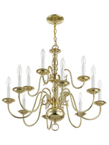 5012-02 Williamsburg 12 Light Two Tier (8+4) Polished Brass Chandelier