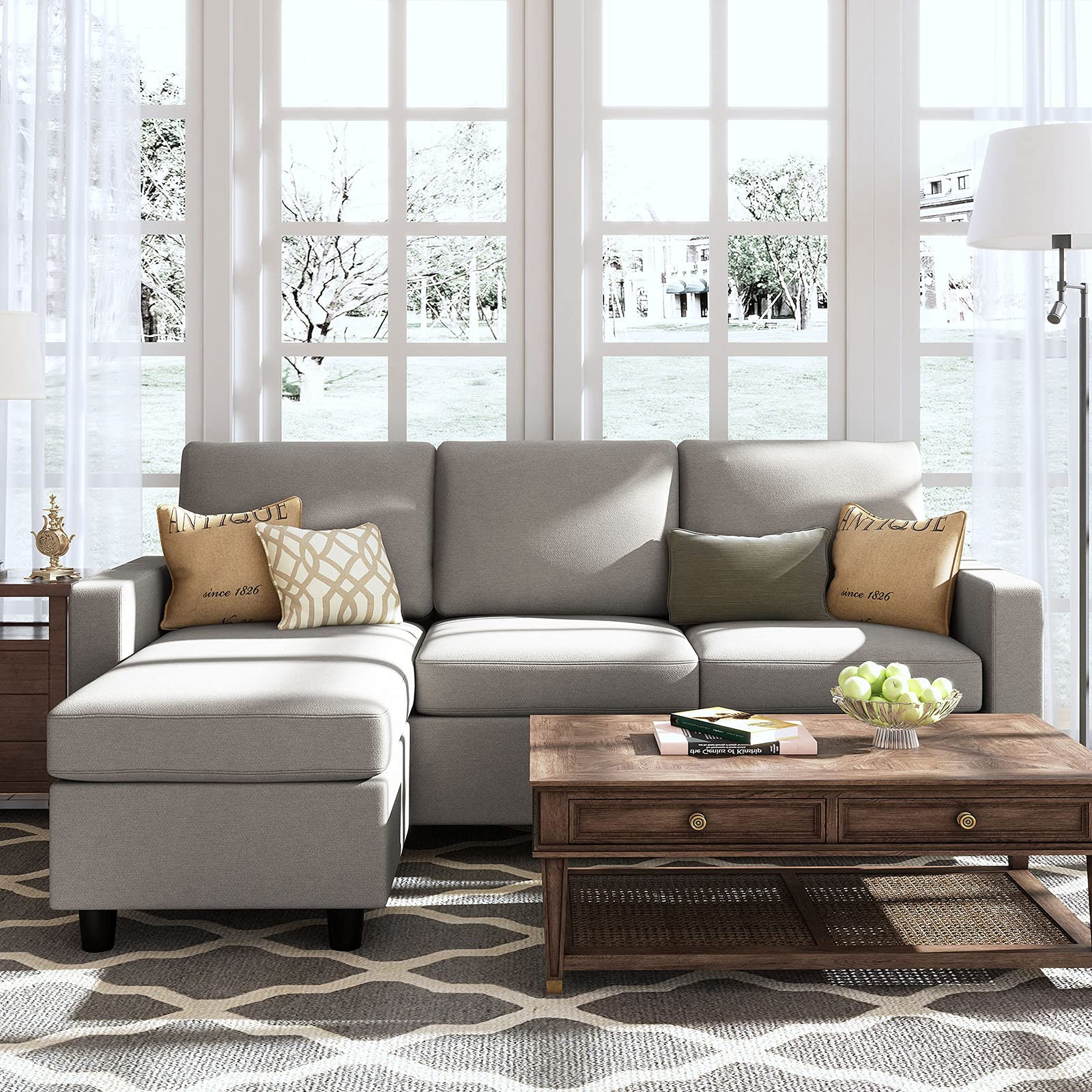 Convertible Sectional Sofa, L Shaped Couch with Linen Fabric