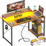 Gaming Desk with Led Lights & Power Outlet, 40 Inch Small Gaming Computer Desk