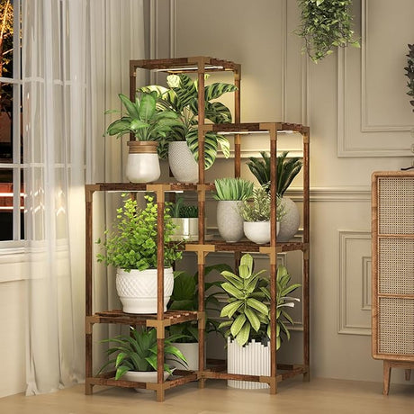 Corner Plant Stand with Grow Lights, 14 Tier Tall Plant Shelf Indoor Outdoor