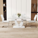 Modern White Marble Dining Table Set for 4,5 Piece Rectangle Dining Room Table Set