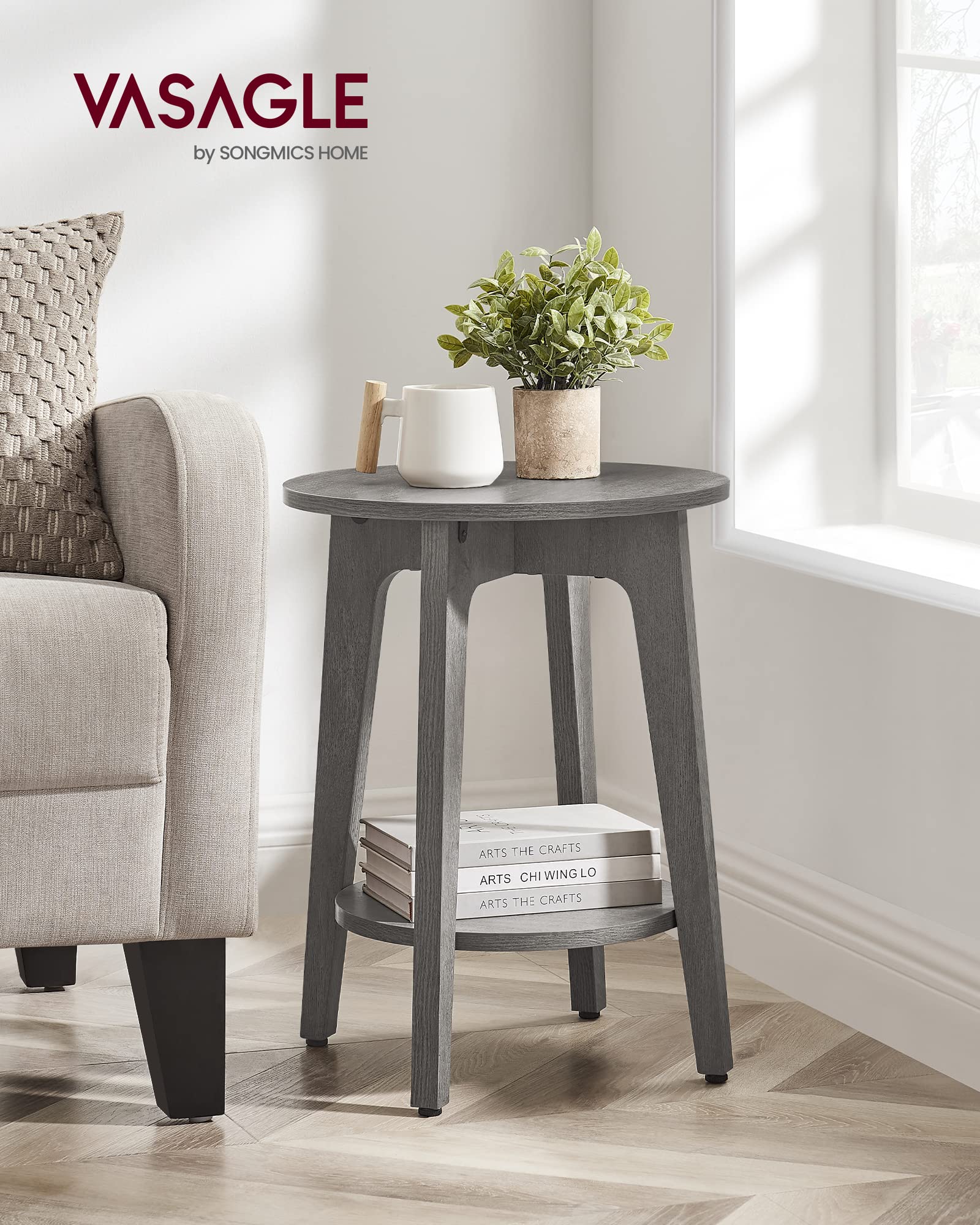 Side Table, Small Round End Table with Lower Shelf, Nightstand for Small Spaces