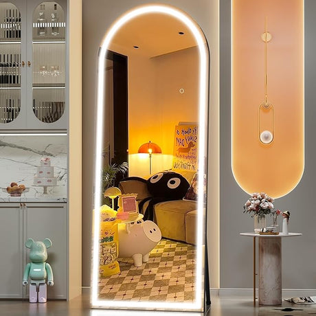 83" X 36" Full Length Mirror with Lights, Black Frame Arch Led Mirror Full Length and 3