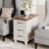 End Table with Charging Station, Wood Side Table with Drawer and Storage Cabinet