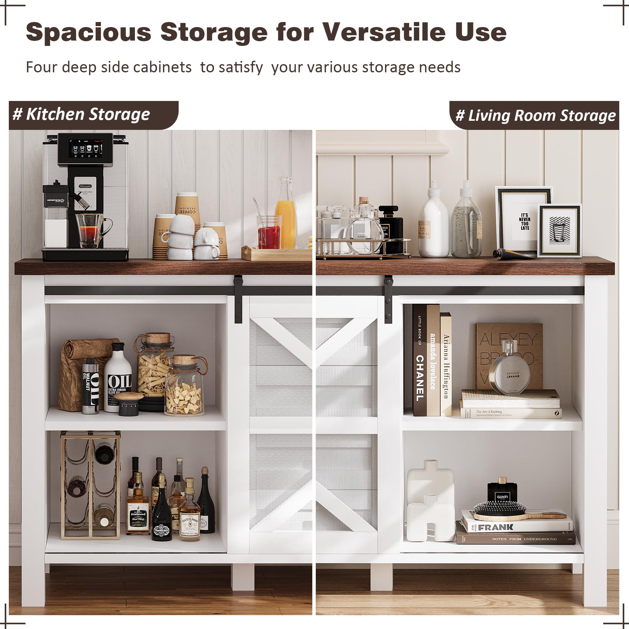 Farmhouse Sideboard Cabinet Buffet Cabinet with Storage, 60" Large Coffee Bar