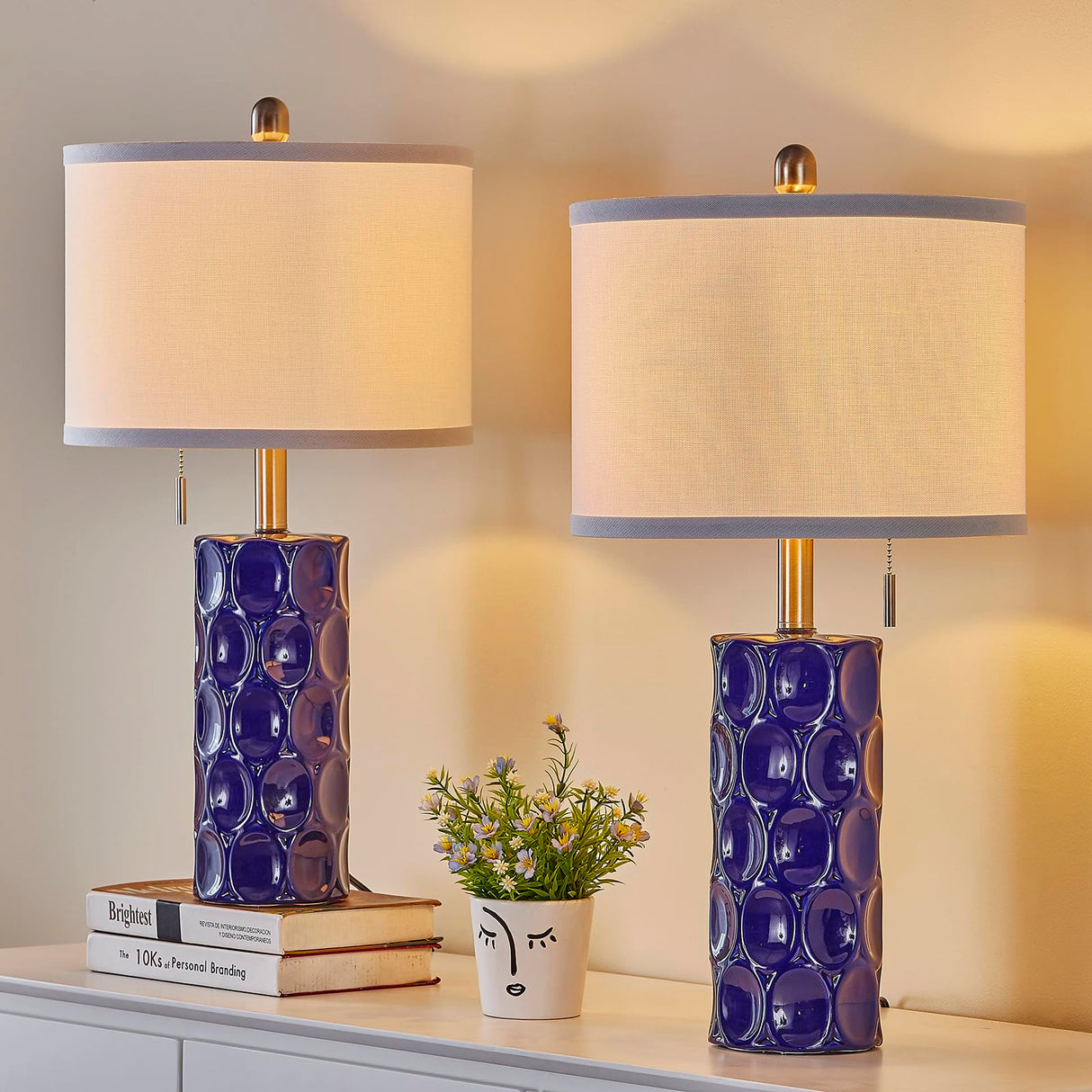 24.8" Modern Ceramic Table Lamp Set of 2 with Pull Chain