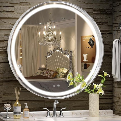 Brushed Silver Bathroom Mirror for Wall, 55 x 30 Inch Metal Framed Bathroom Mirrors