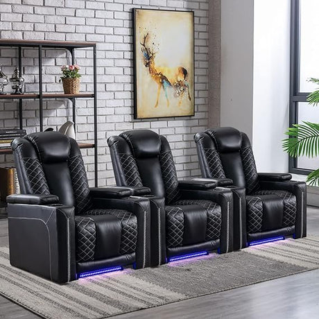 Home Theater Seating, Electric Power Recliner with USB Ports and Cup Holders