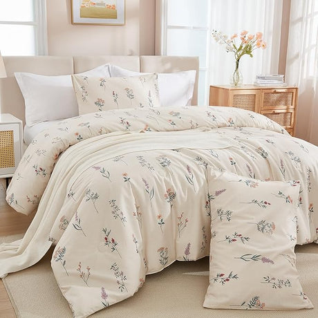 King Size Comforter Set 100% Cotton Floral Bedding Comforter Sets with Light