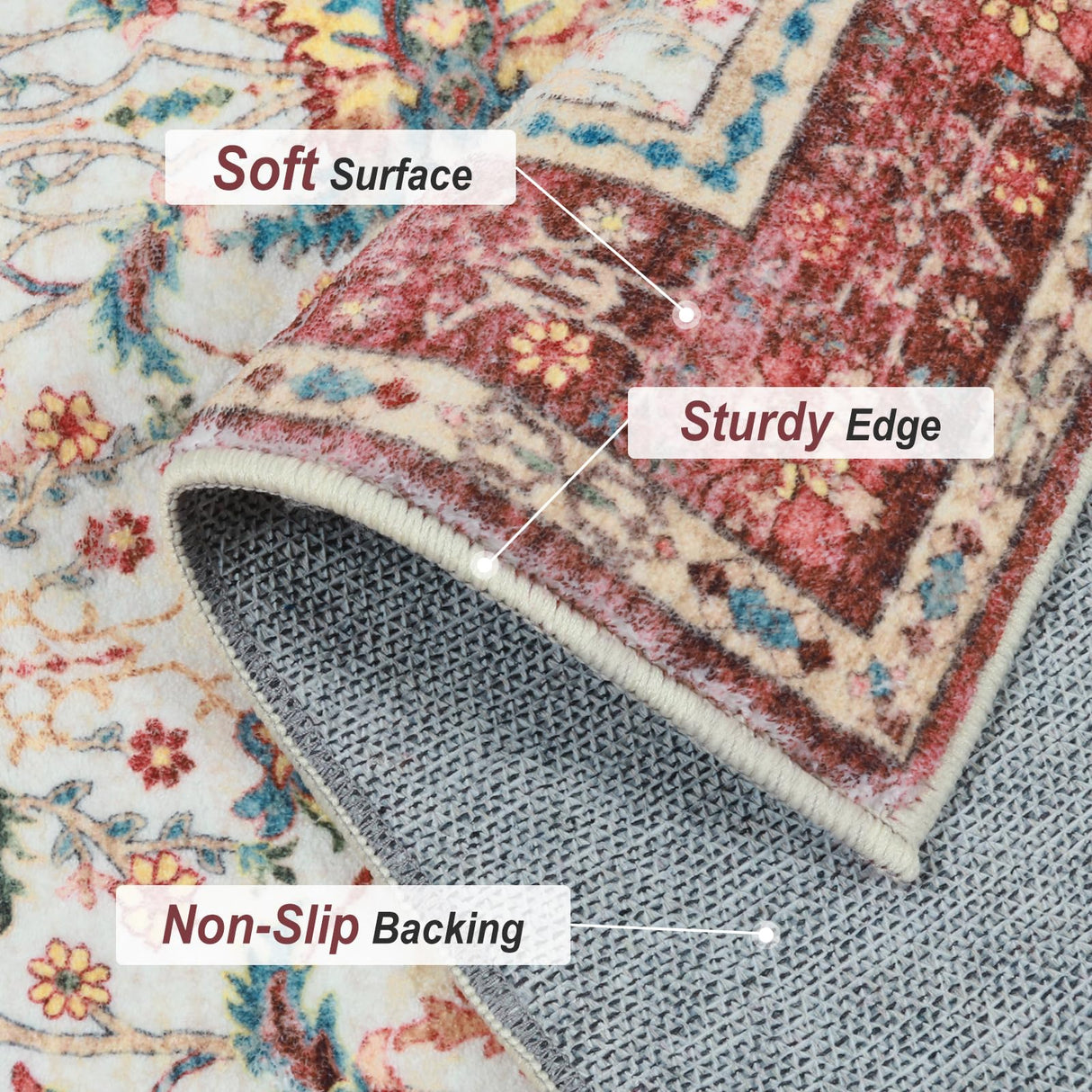 Red 5x7 Area Rugs for Living Room, Washable Rugs for Bedroom Non Slip