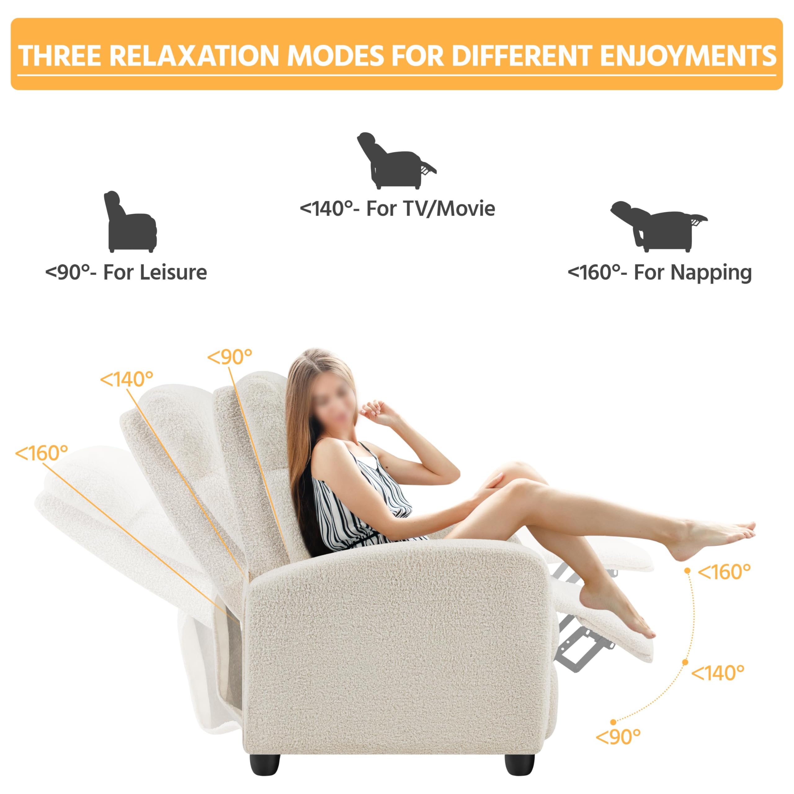 CloudNest Ivory Boucle Recliner Chair with Pocket Spring Support