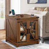 Farmhouse End Table with Charging Station, 24" Large Sofa Side Table