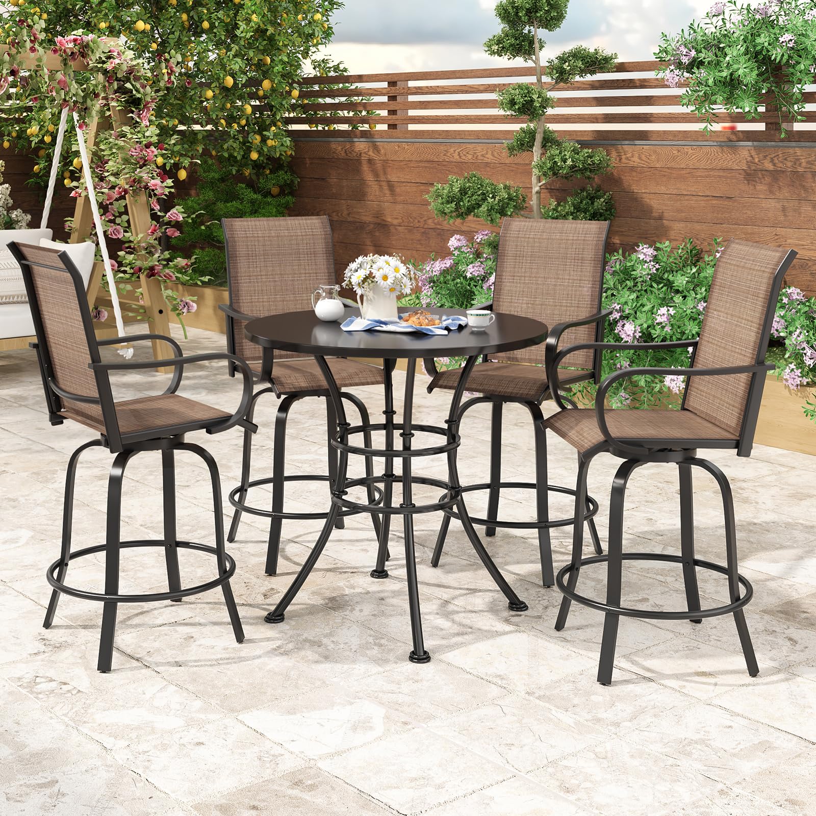 Outdoor Bar Stools Set of 2, Swivel Patio Barstools with Textilene Fabric