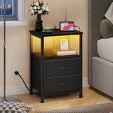 Night Stand with Charging Station and 2 Fabric Drawers, Side Table