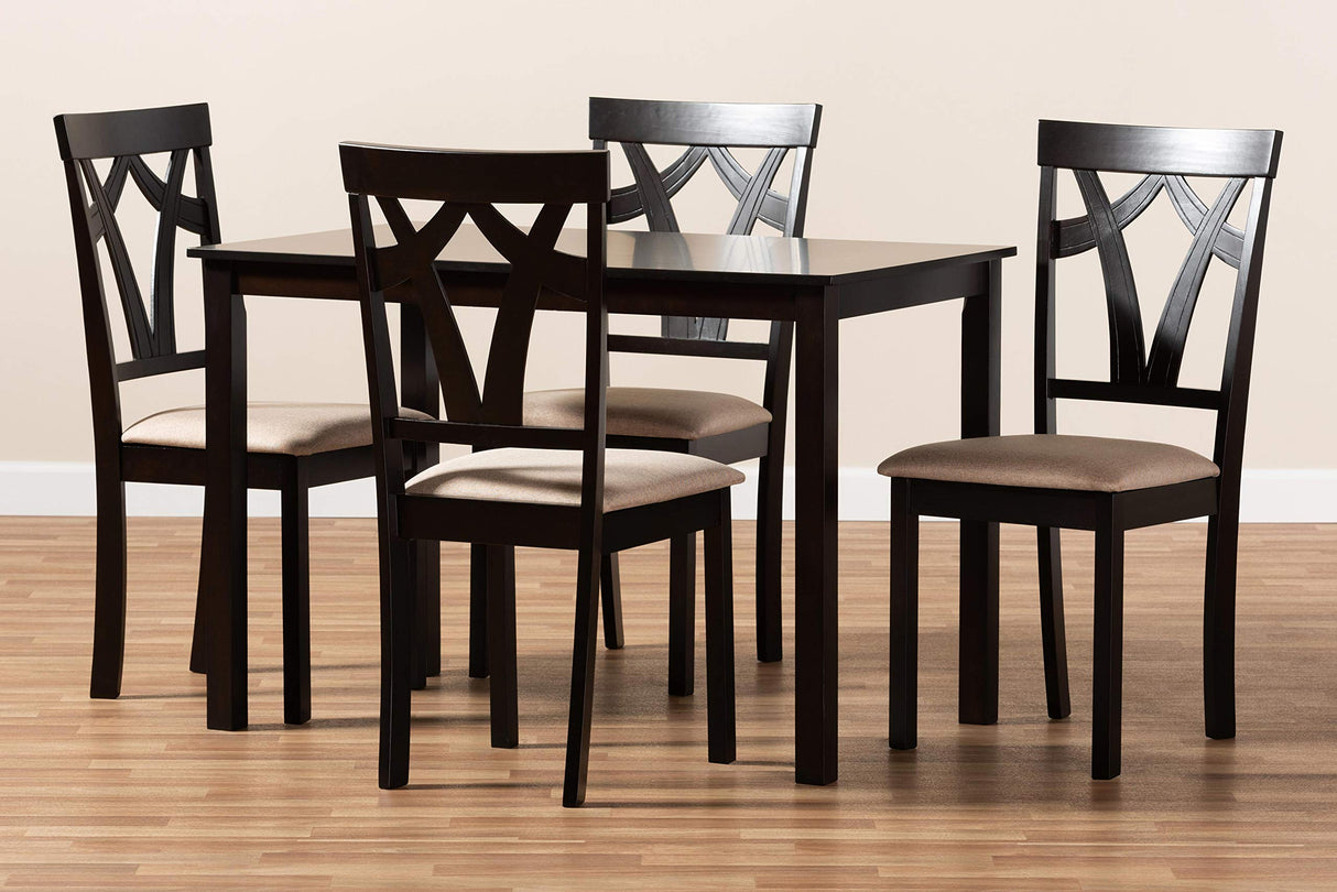 Sylvia Dining Set and Dining Set Espresso Brown Finished and Sand Fabric Upholstered