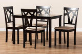 Sylvia Dining Set and Dining Set Espresso Brown Finished and Sand Fabric Upholstered