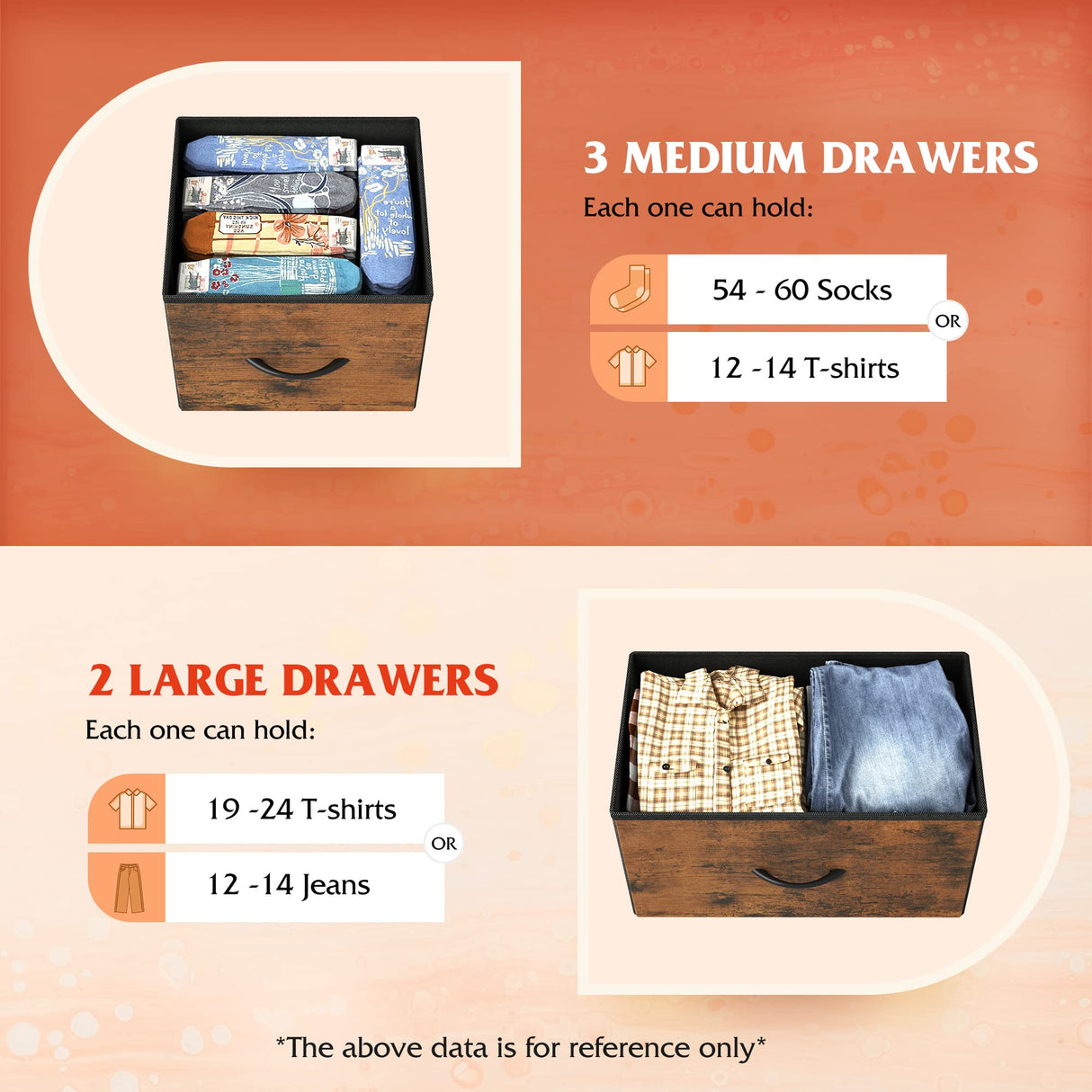 Dresser for Bedroom with 5 Drawers, Long Fabric Dresser