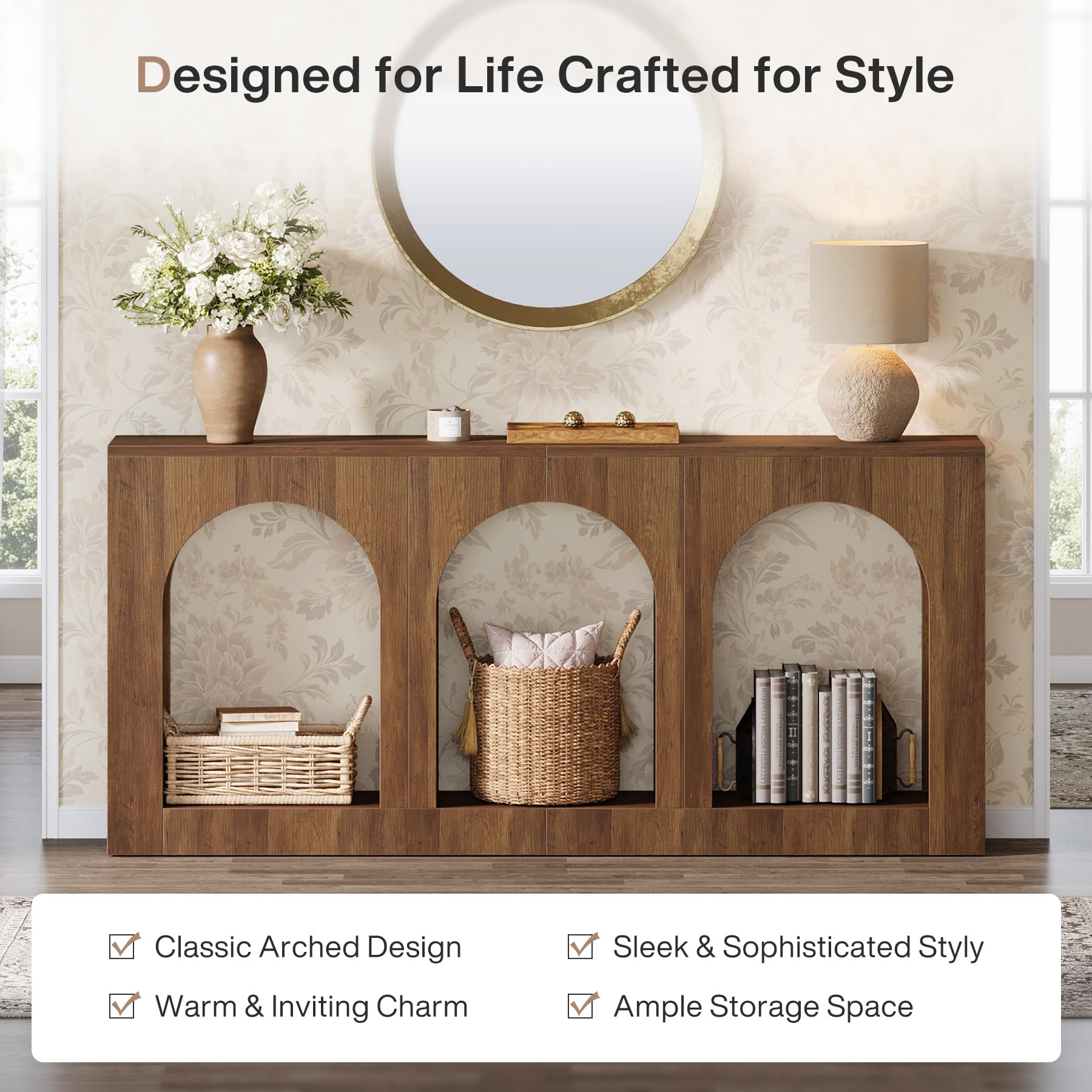 70.9" Console Table with Storage - Brown Wood Entryway Table